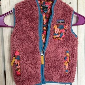 Patagonia Fleece Vest in Pink with Blue Accents